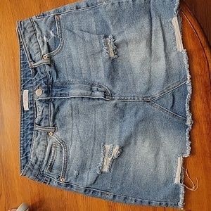Denim miniskirt. Stonewash. Distressed. Size 11